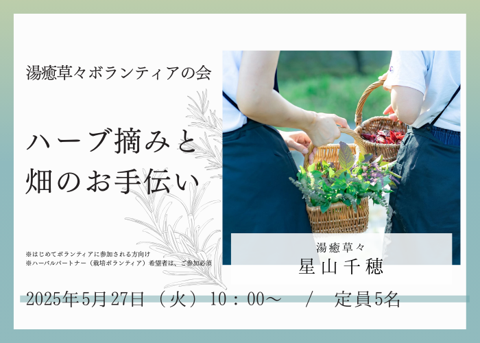 【5/27(火)開催】ハーブ摘みと畑のお手伝い