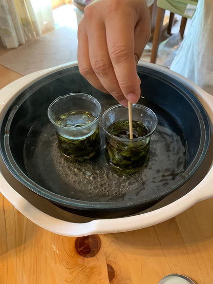 旬のヨモギでヨモギオイルとヨモギの蜜蝋クリームづくり