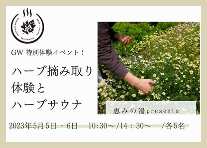【GW 5/5・6  開催イベント】恵みの湯presents 特別体験イベント！ 「ハーブ摘み取り体験とハーブサウナ」
